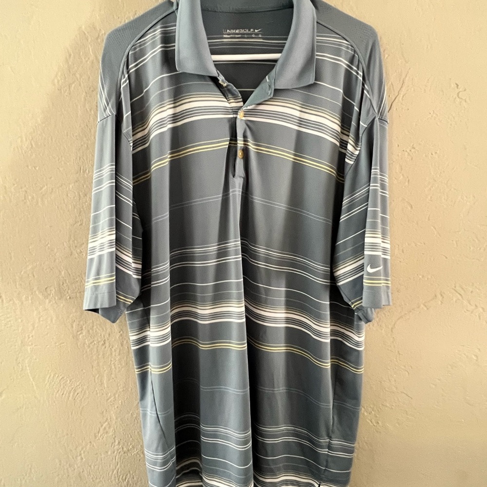 Nike Golf Dri-Fit Polo Tee Blue striped size L